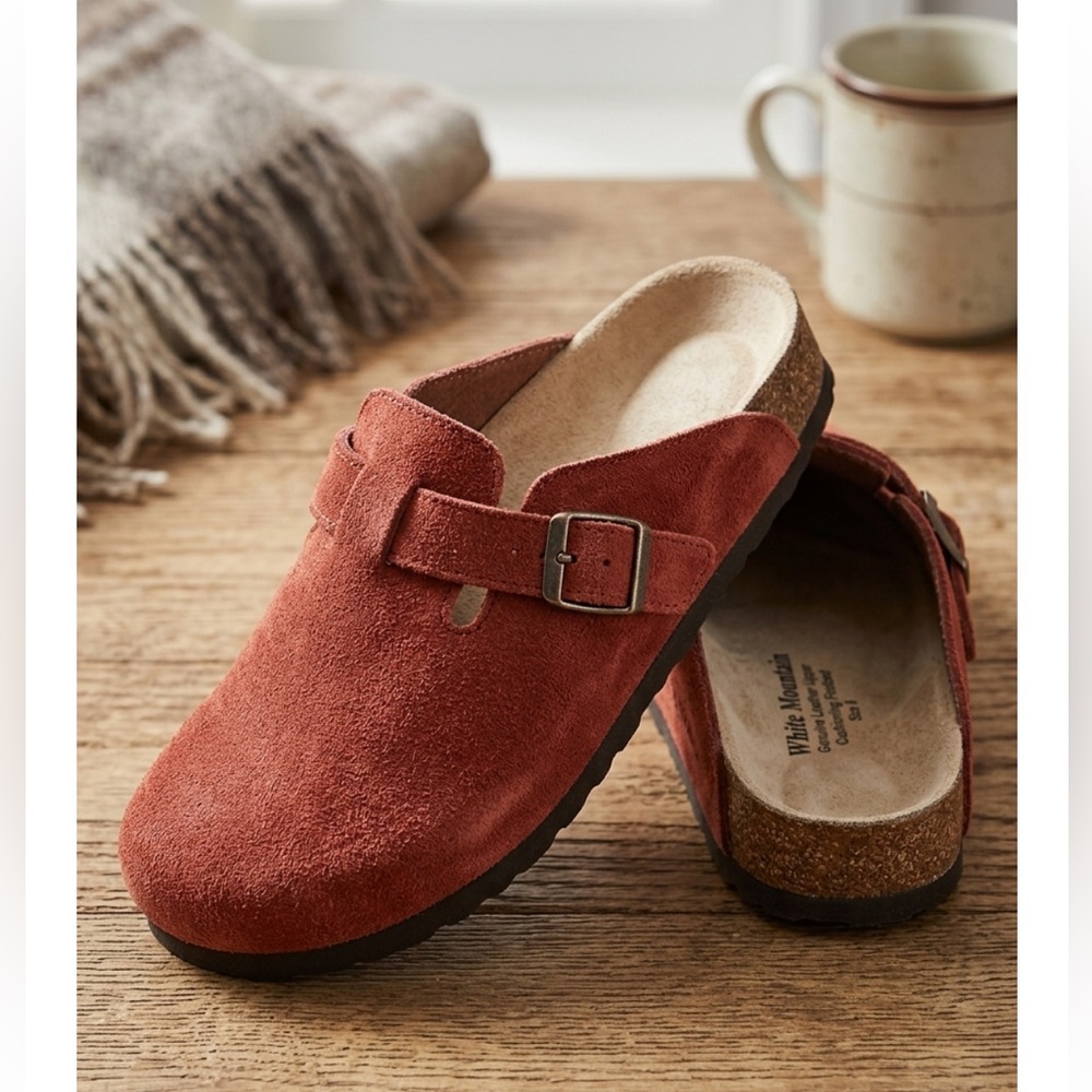 NWT White Mountain Boho Rust Suede Clogs Sz 8 70s Retro Mule